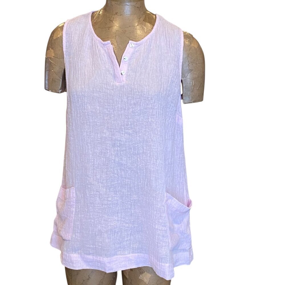 Pure Jill Linen‎ Sleeveless Pocket Tunic Top Sz M Light Pink 37B